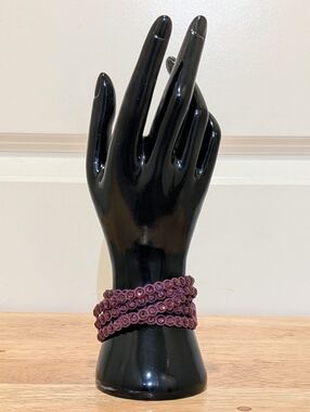 EUC Swarovski Power Collection Purple Double Wrap Gemstone Adjustable Bracelet